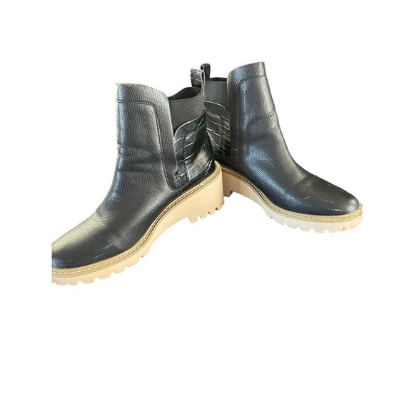 Nicole Miller Women's Black Leather Pocas Chunky Wedge Ankle Boot Size 10 - Picture 4 of 12